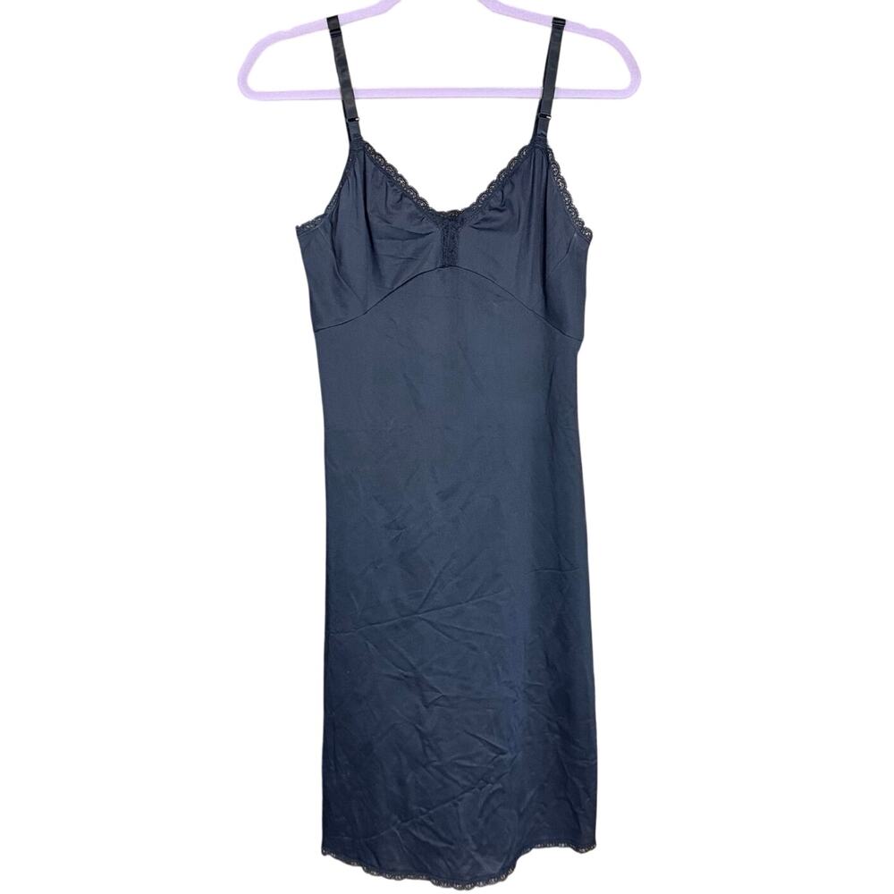 Shadowline Black Nylon Full Slip Lace Trim 36 Tall Vintage lingerie emo coquette